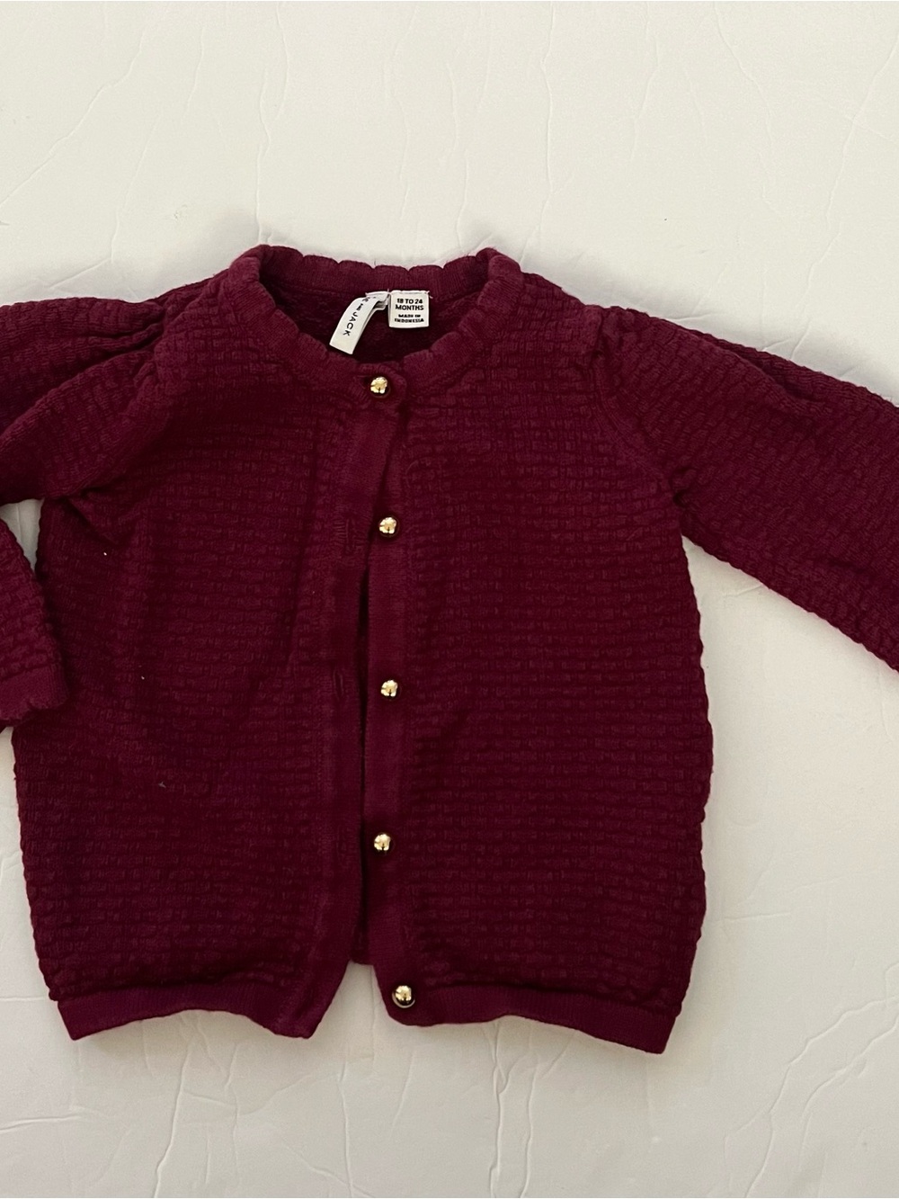 Janie & Jack 18-24m baby Girls' Burgundy Textured gold Button-Front Cardigan